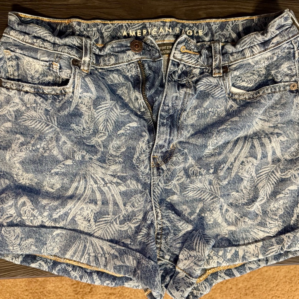 American Eagle Outfitters Floral Blue Jean Shorts
